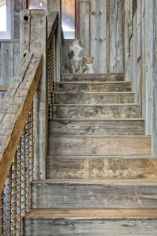 Feed Auger w Rebarb Stair Rails. Reclaimed Barnwood Steps